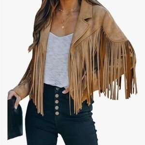 Womens Cropped Fringe Faux Suede Motorcycle Jackets new with out tags